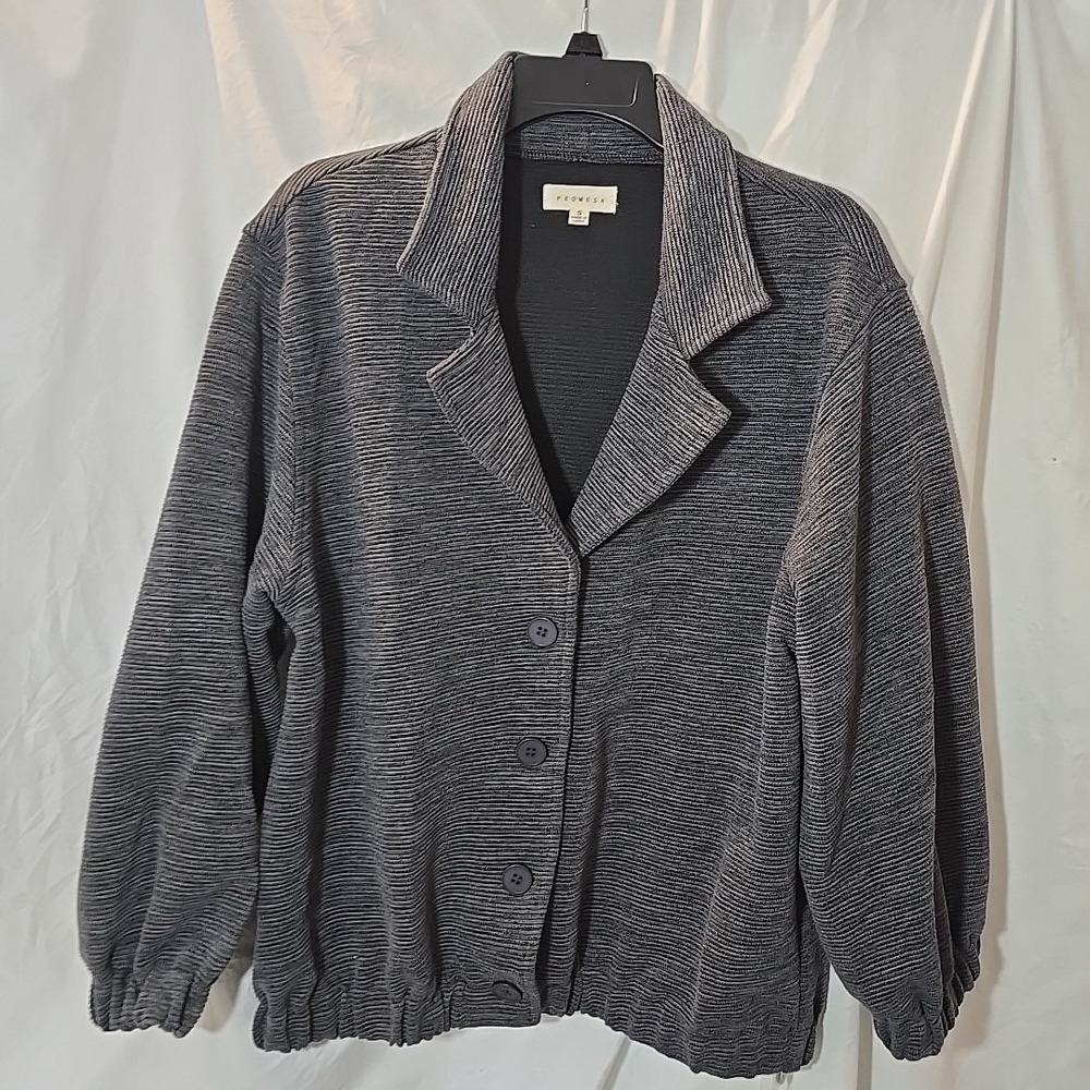 Promesa Women's Button-Up Shacket Jacket Elastic Waist Ribbed Size S‎ Gray
